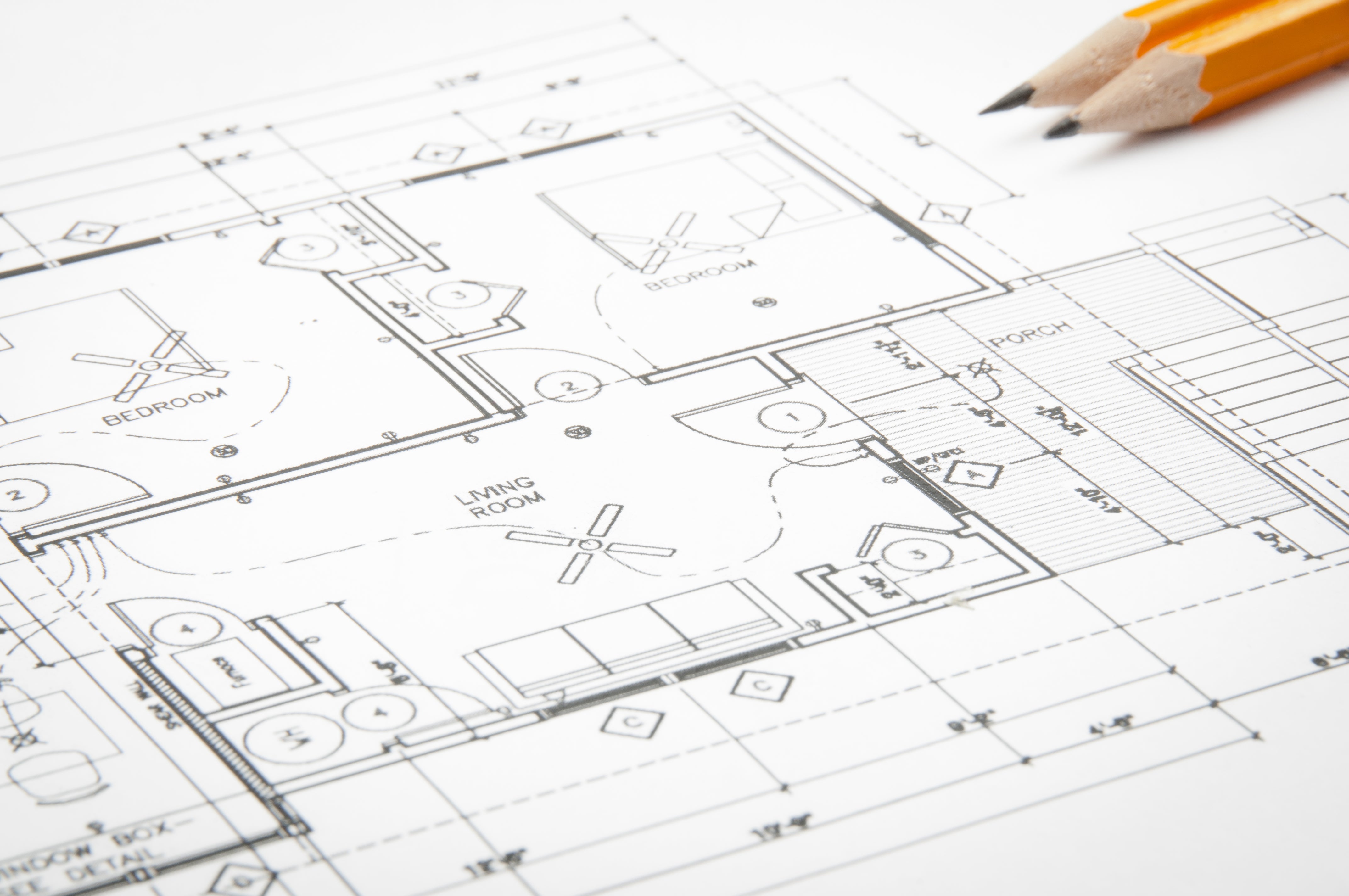 Residential building blueprint used by architects and engineers during the planning phase for lightning protection design with Lightning Safety Solutions.