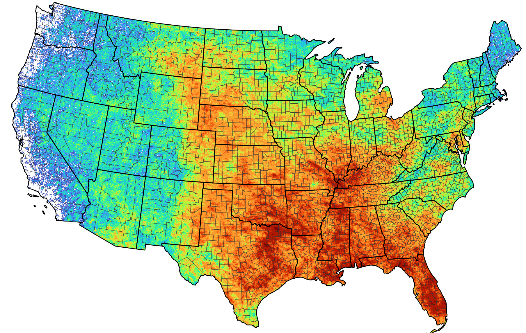 Lightning Strike Map in the United States