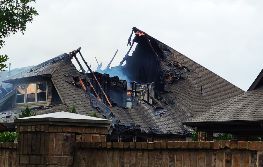 Flower Mound home severely damaged by a lightning strike, highlighting the importance of residential lightning protection from Lightning Safety Solutions.